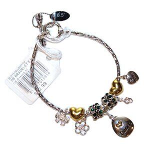 DaVinci Charm Bracelet 8.5" 9 Beads - Dance Love Heart Gold Heart Emerald Green